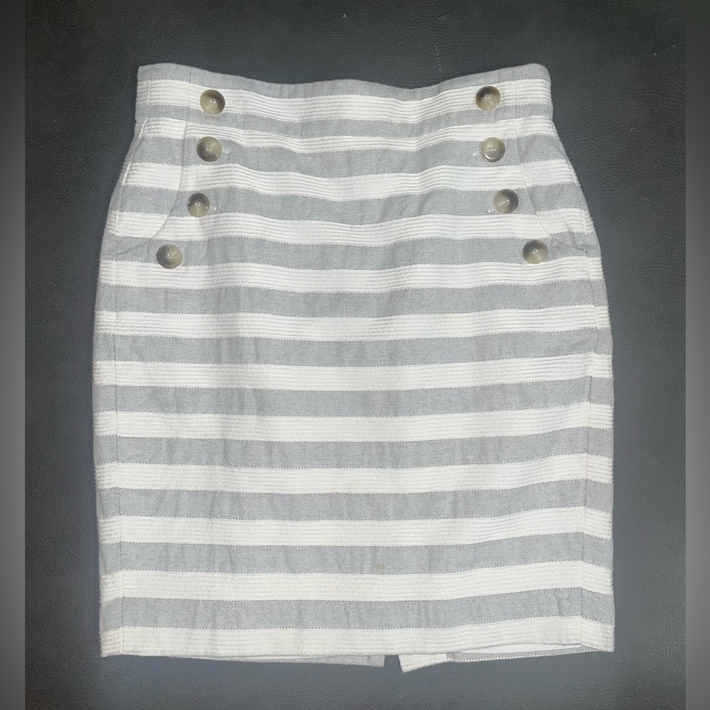 LOFT Petites Striped Button-Front Skirt